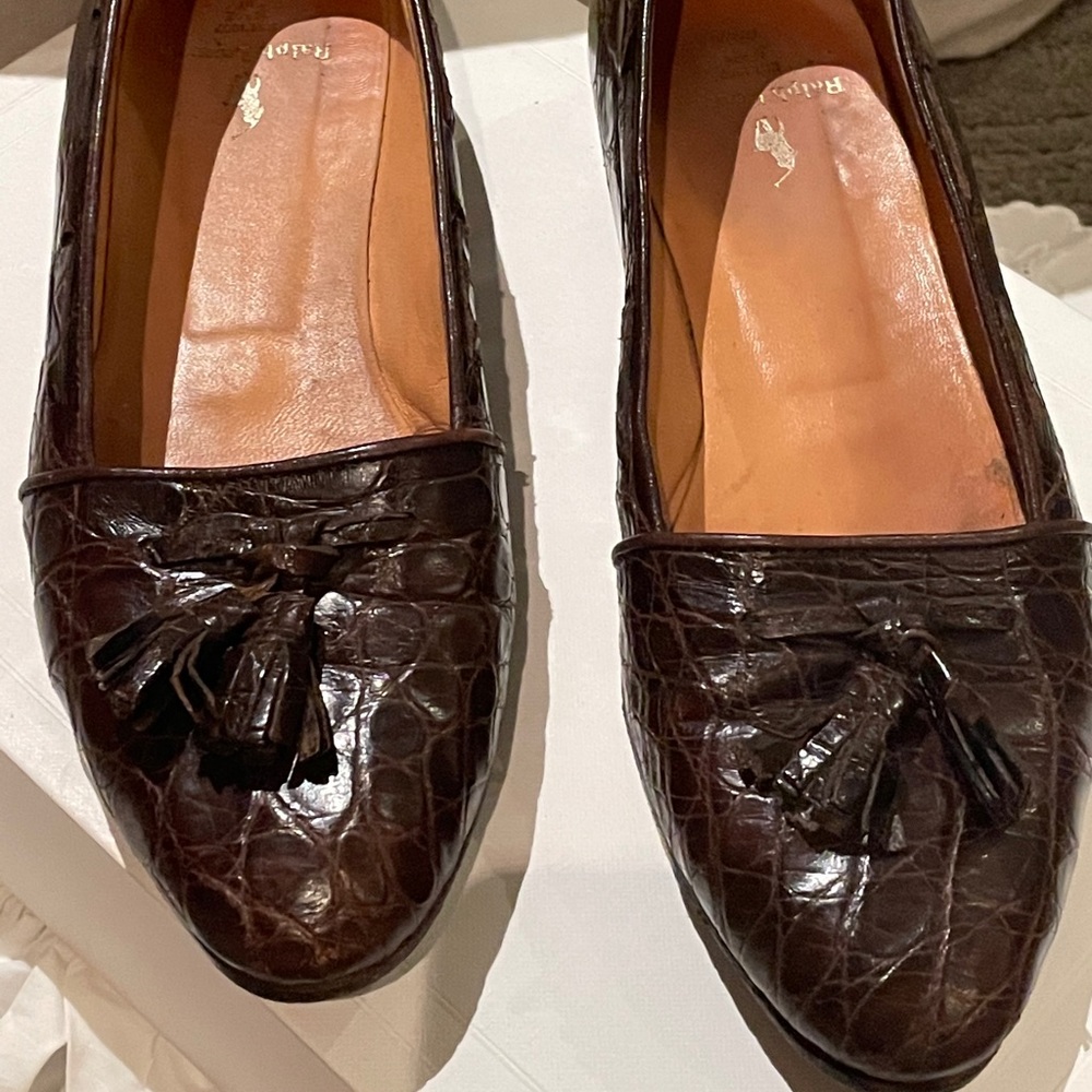 RALPH LAUREN CROCODILE / ALLIGATOR BROWN LOAFERS